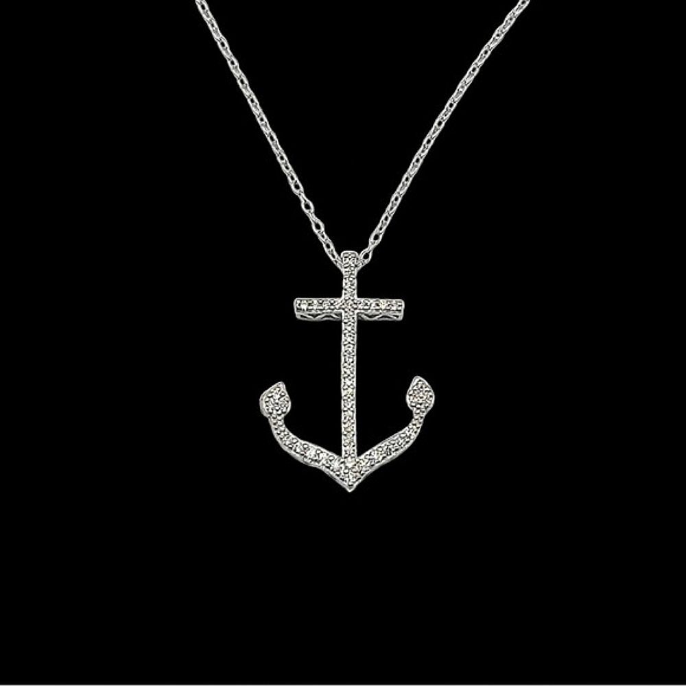 Bella Luce Sterling Silver Diamond Anchor Pendant Necklace - New In Box